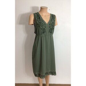 Thyme Green Embroidered Dress Babydoll Empire Waist Womens XL